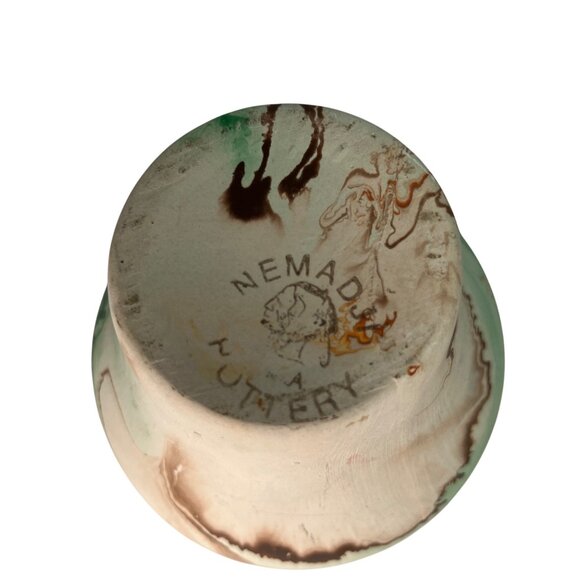 Vintage Nemadji Pottery Vase Marbled Green & Brown Clay - Picture 6 of 10